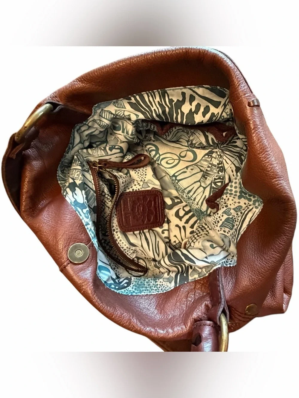 Lucky Brand Abbey Road Fold Over Cinnamon Brown Leather Handbag Shoulder Bag